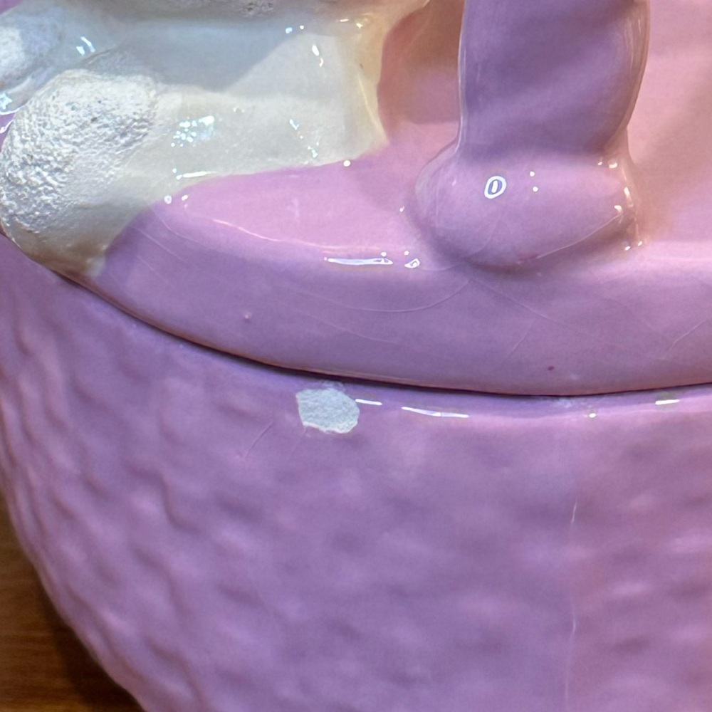 🌟3xHP🌟VTG 1980s Lavender Ceramic Bunny Lidded Easter Basket Candy Dish Hobbyist - Picture 9 of 11